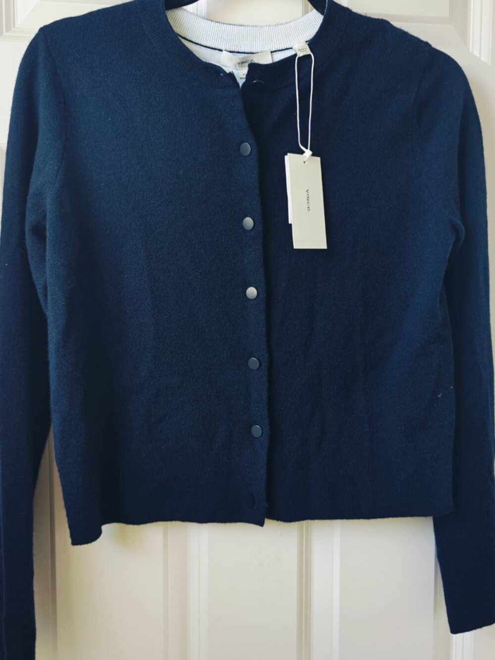 NWT Vince Wool & Cashmere-Blend Tipped Half-Moon Cardigan - Picture 5 of 8